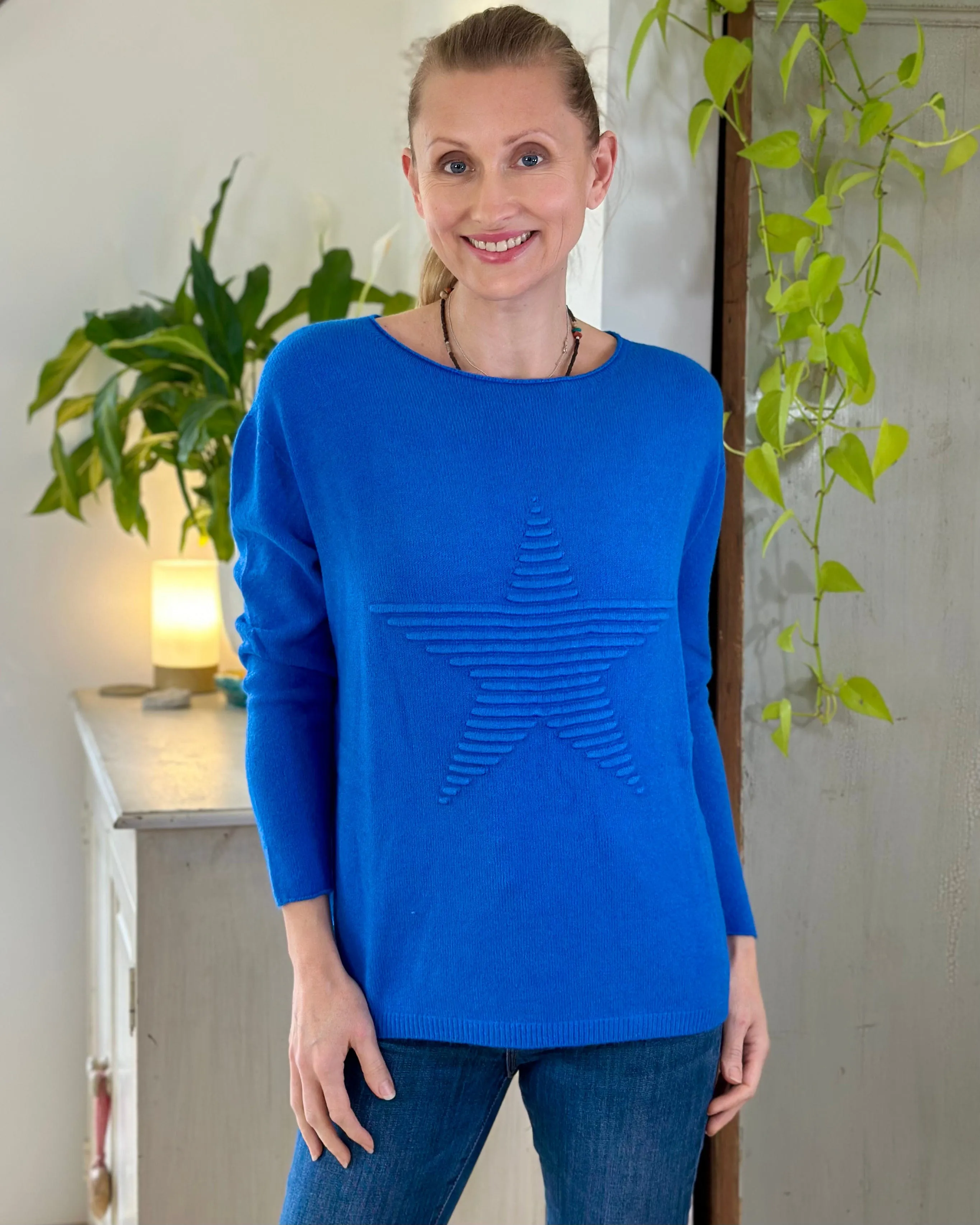 Soft Knit Appliqué with Star Jumper - Cobalt Blue