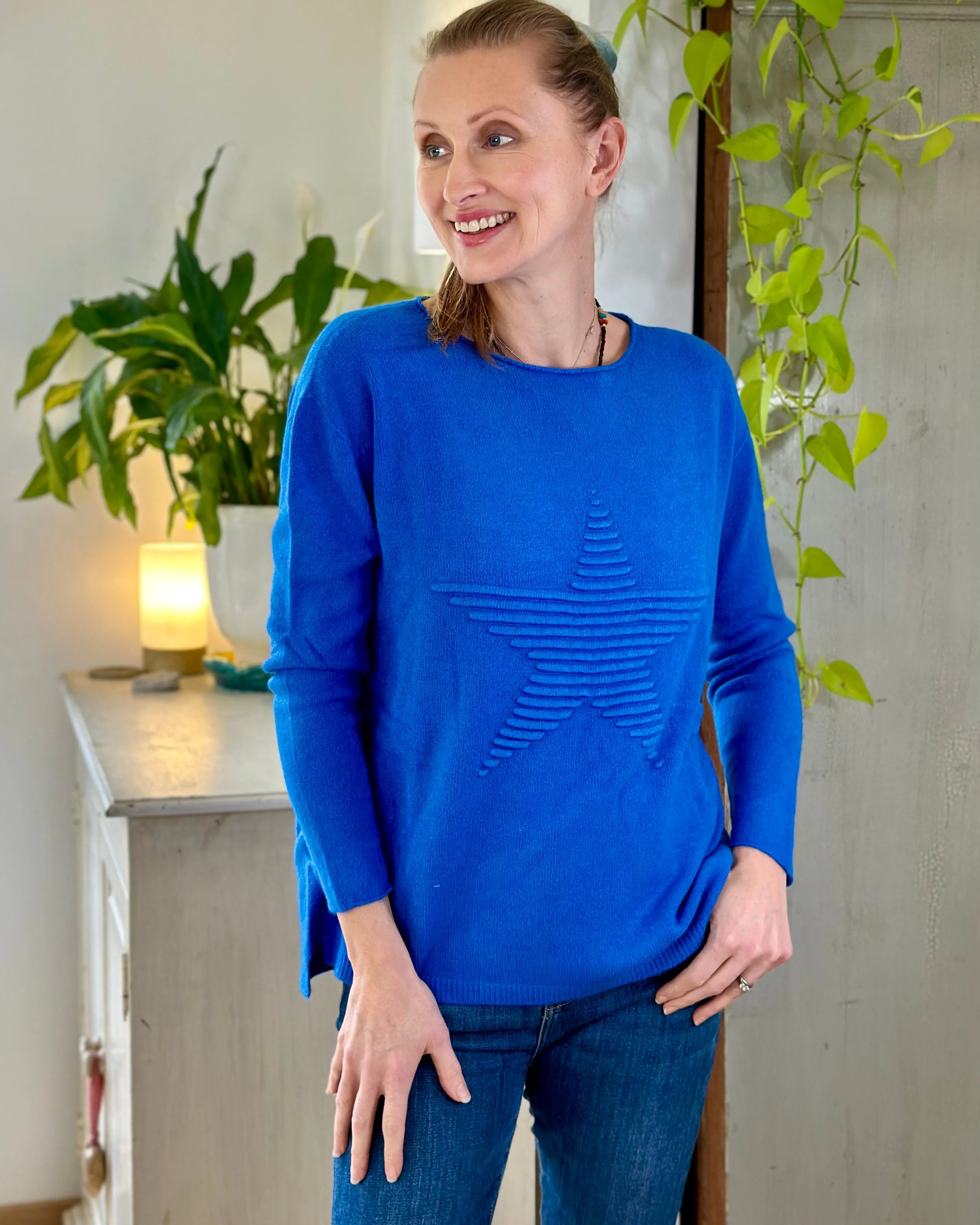 Soft Knit Appliqué with Star Jumper - Cobalt Blue