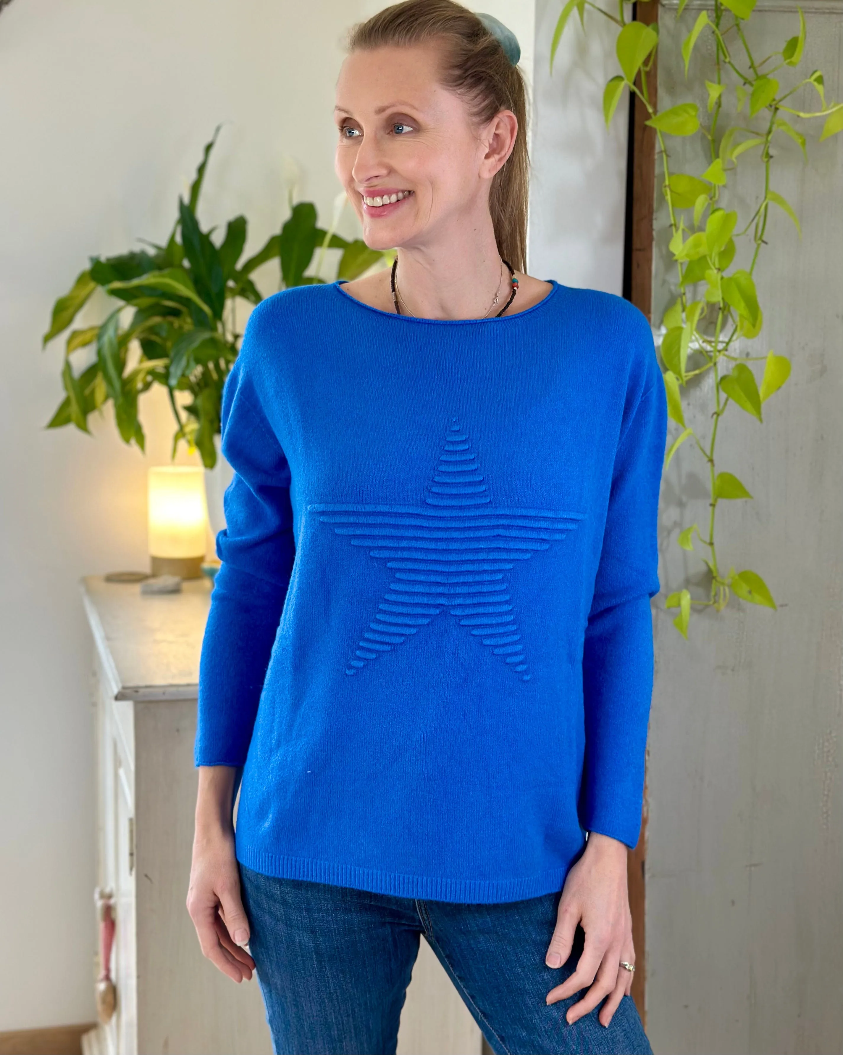 Soft Knit Appliqué with Star Jumper - Cobalt Blue