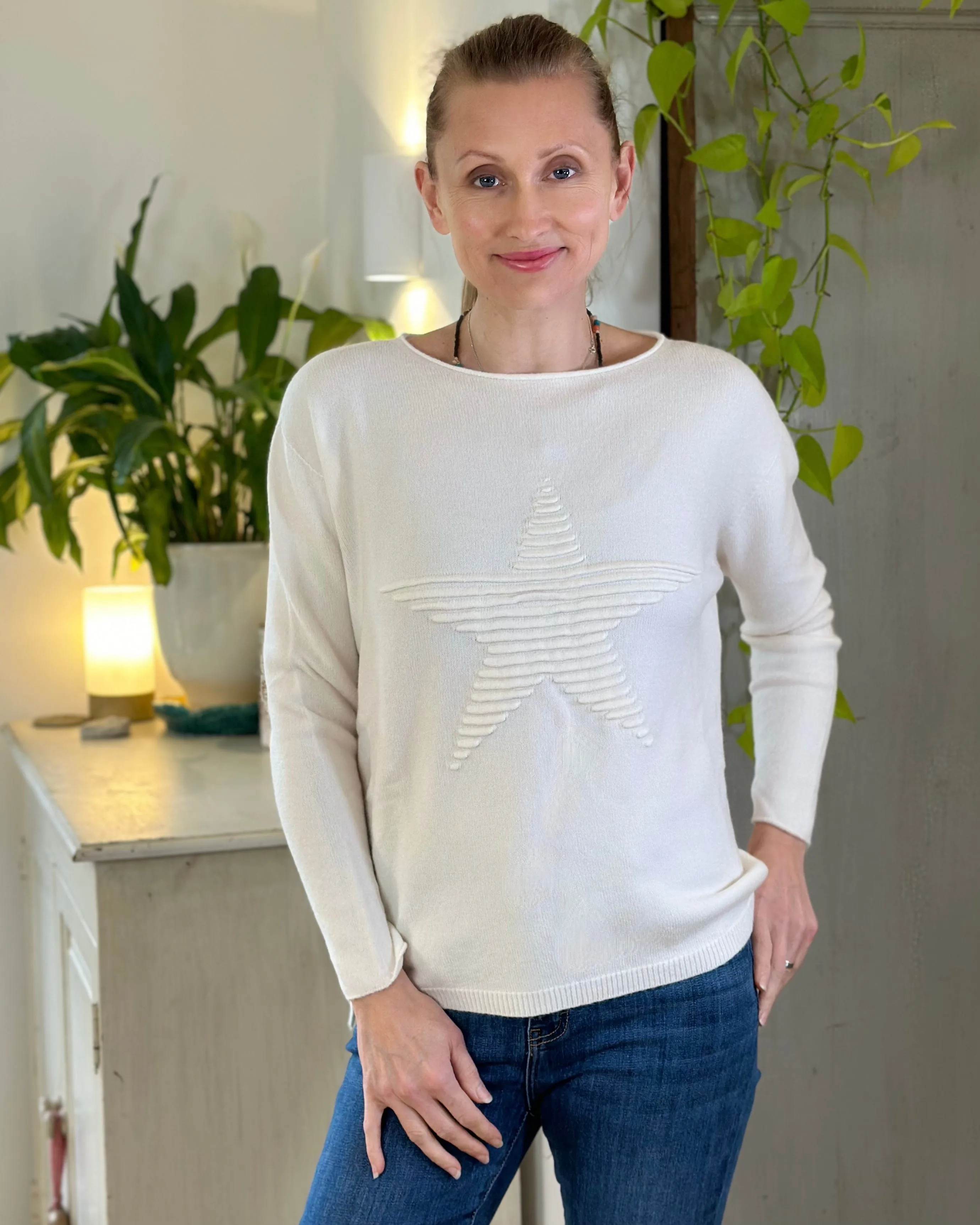 Soft Knit Appliqué with Star Jumper - Cream