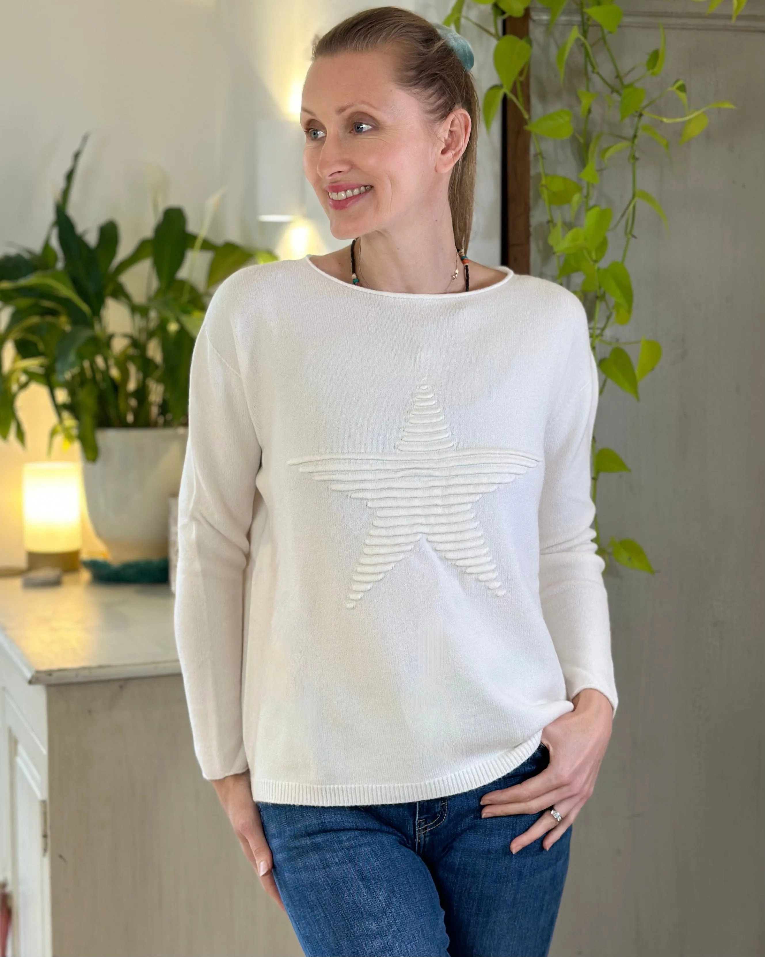 Soft Knit Appliqué with Star Jumper - Cream