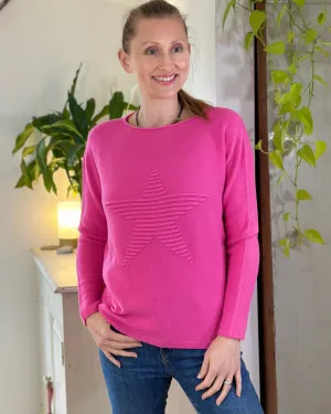 Soft Knit Appliqué with Star Jumper - Fuchsia