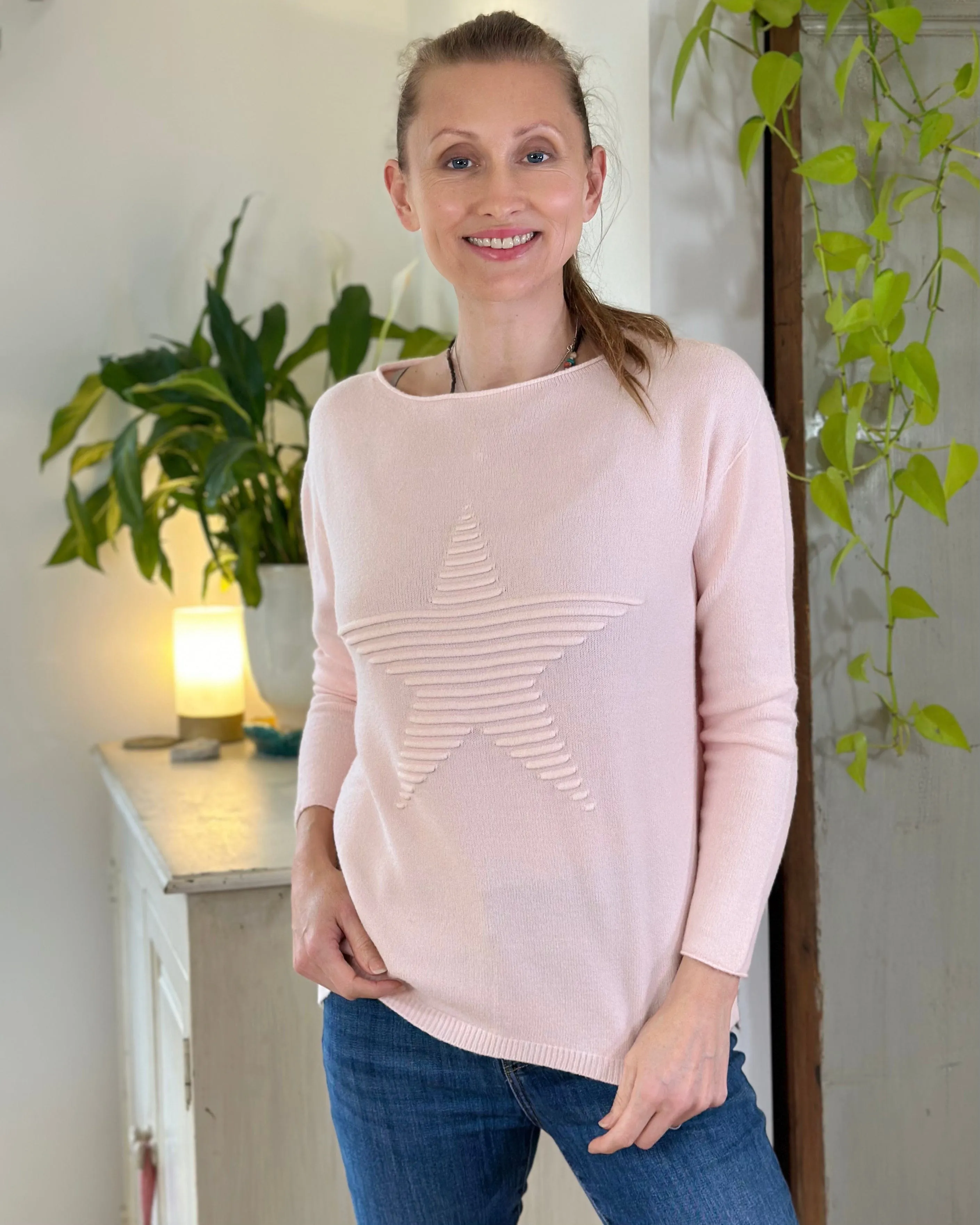 Soft Knit Appliqué with Star Jumper - Pale Pink