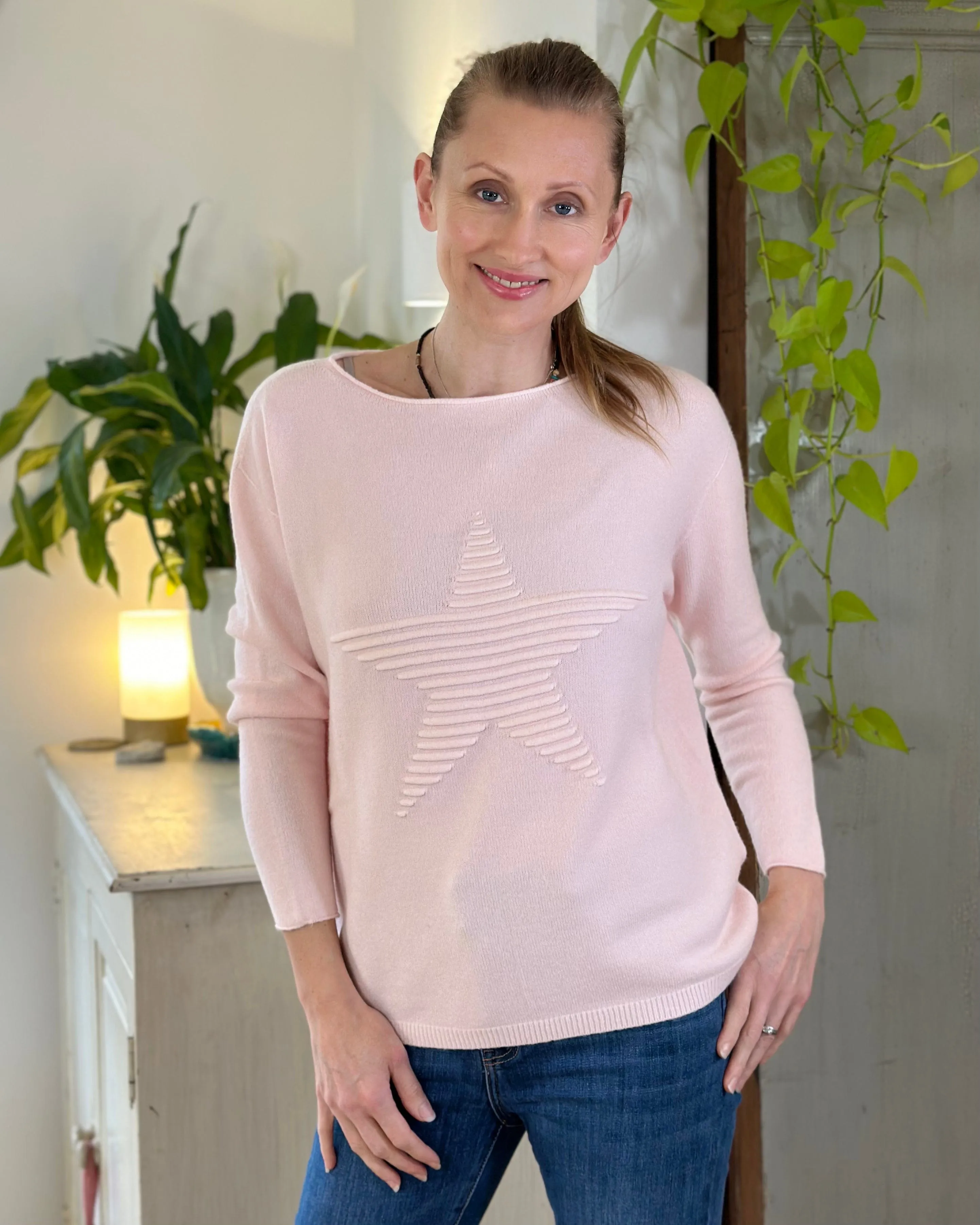 Soft Knit Appliqué with Star Jumper - Pale Pink