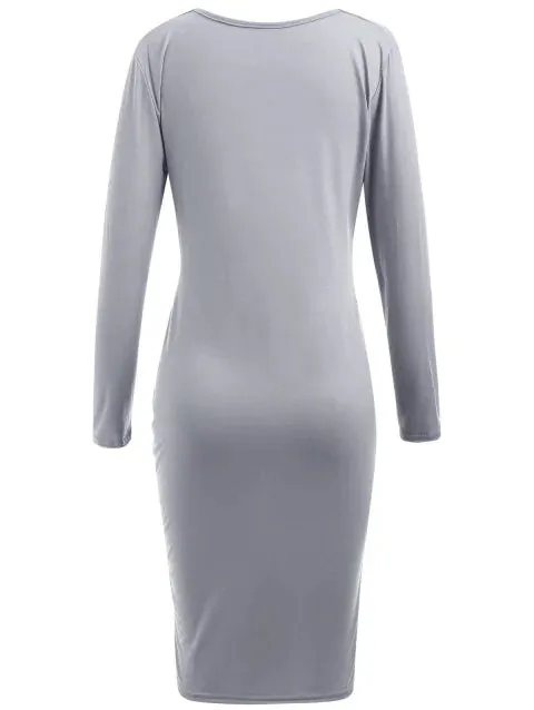 Stylish Long Sleeve Plunging Neckline Dress