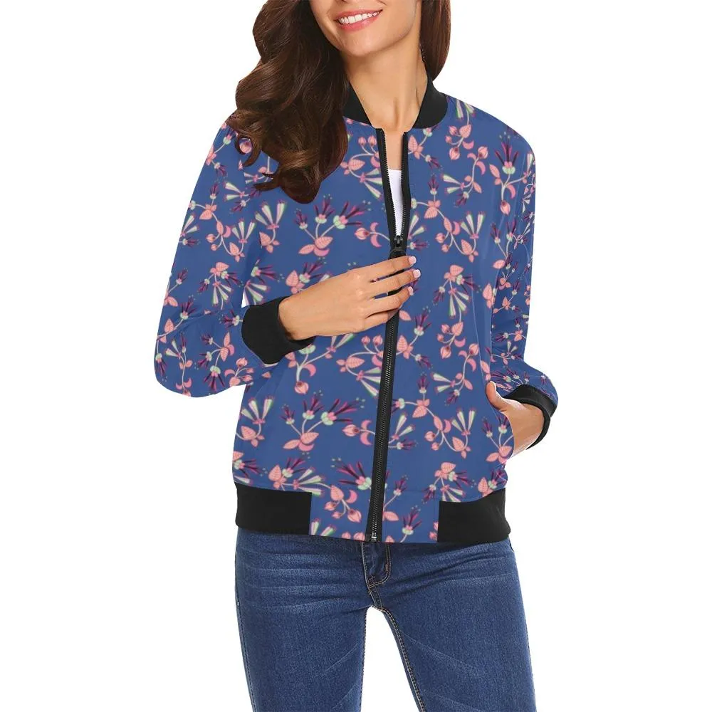 Swift Floral Peach Blue Bomber Jacket for Women