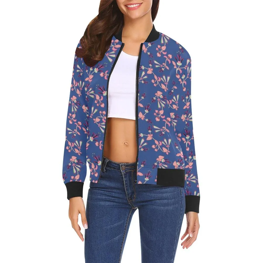 Swift Floral Peach Blue Bomber Jacket for Women