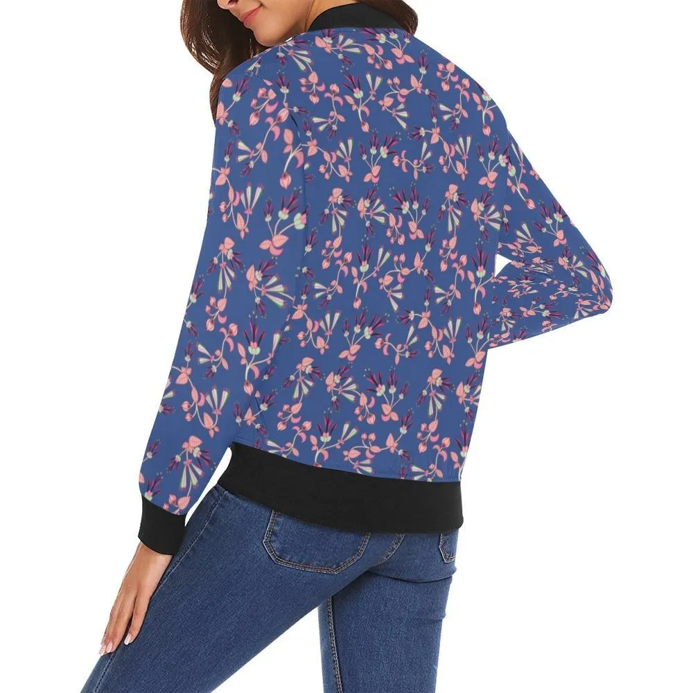 Swift Floral Peach Blue Bomber Jacket for Women