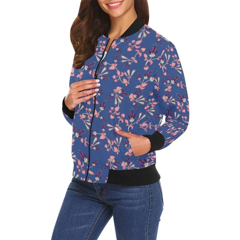 Swift Floral Peach Blue Bomber Jacket for Women