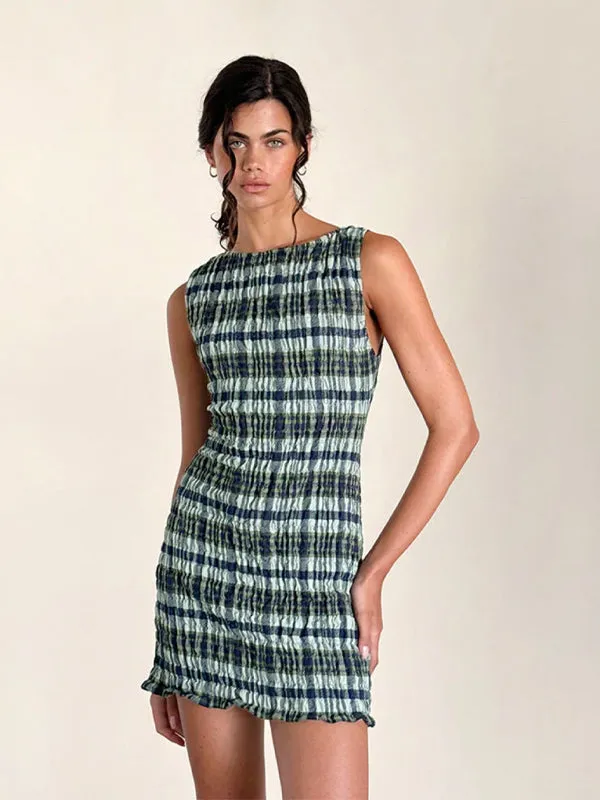 Takayi Dress: Linen Monocheck Green