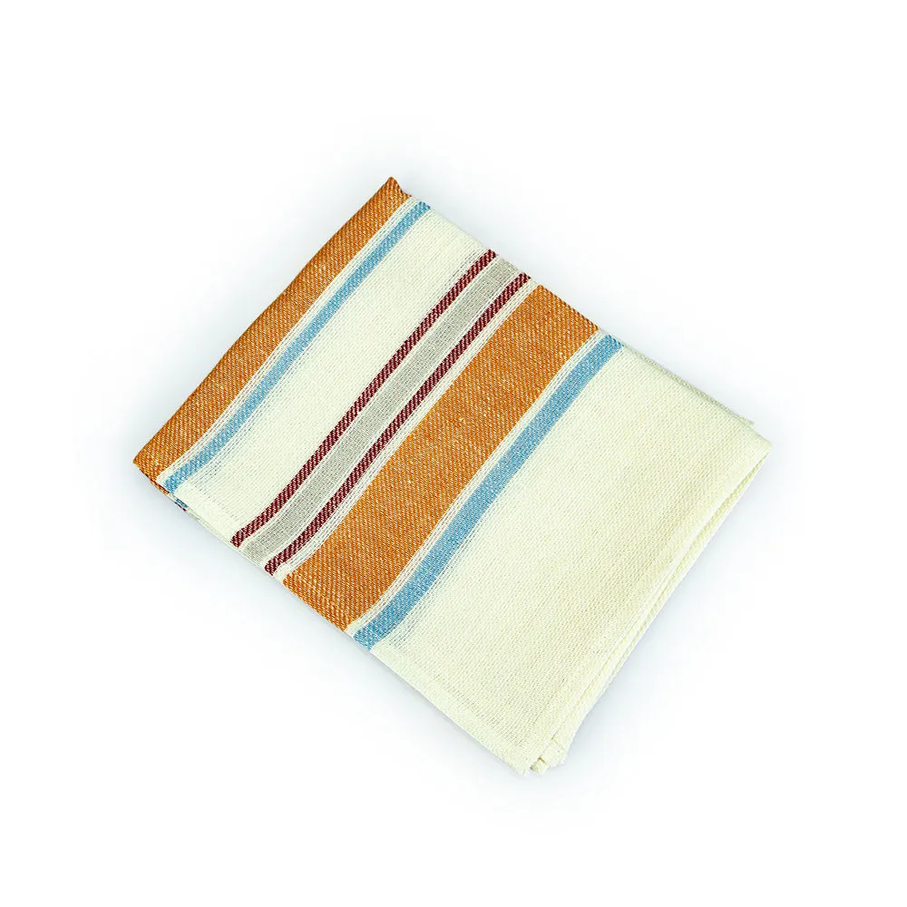 The Essential Ingredient Pure Linen Tea Towel - Orange/Red/Blue Stripes