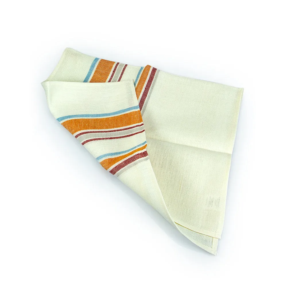 The Essential Ingredient Pure Linen Tea Towel - Orange/Red/Blue Stripes