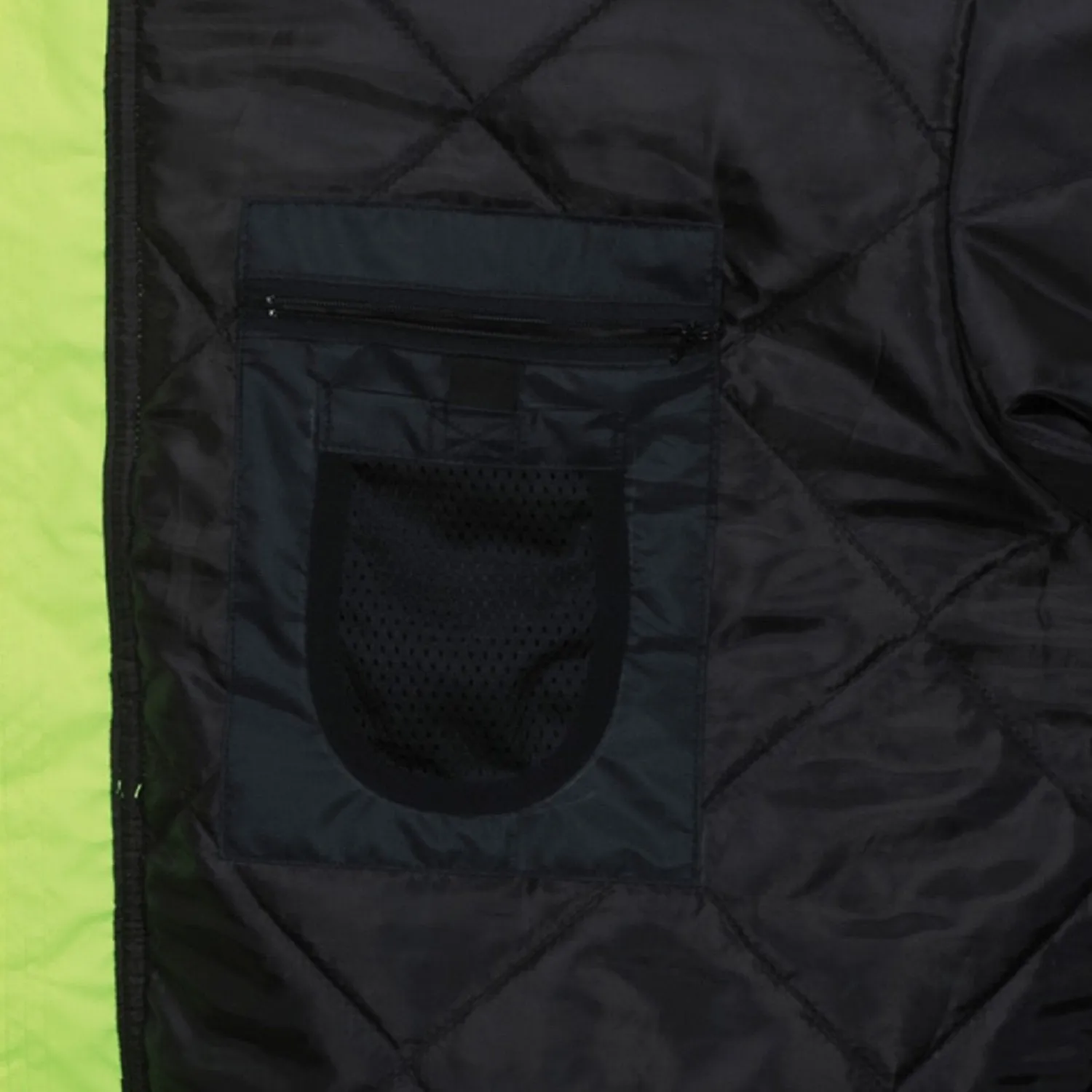 Two Tone Safety Bomber Jacket, Class 3, Quilted Rain Jacket, Fluorescent Lime/Black with Silver Reflective Stripes