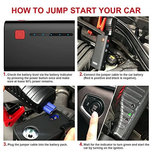 Upgraded Car Jump Starter, GOOLOO 800A Peak 18000mAh (Up to 7.0L Gas or 5.5L Diesel Engine) Portable Auto Battery Booster Power Pack Phone Charger with Quick Charge 3.0, Built-in LED Light