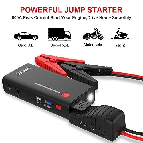 Upgraded Car Jump Starter, GOOLOO 800A Peak 18000mAh (Up to 7.0L Gas or 5.5L Diesel Engine) Portable Auto Battery Booster Power Pack Phone Charger with Quick Charge 3.0, Built-in LED Light