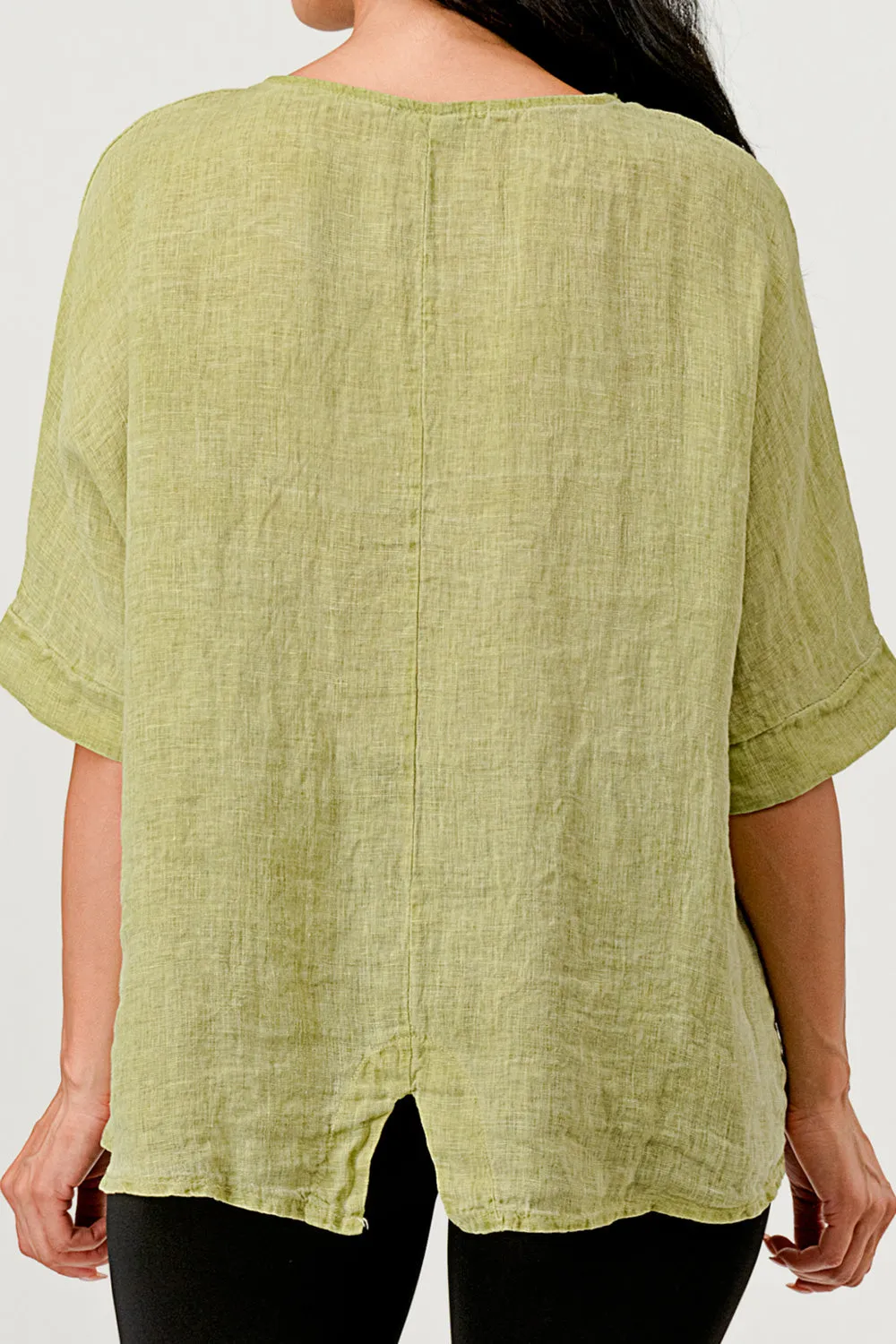 V Back  Italian Linen Top w Pocket