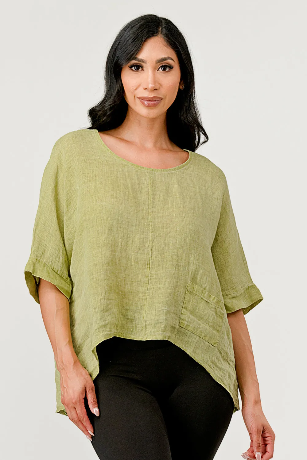 V Back Italian Linen Top W Pocket