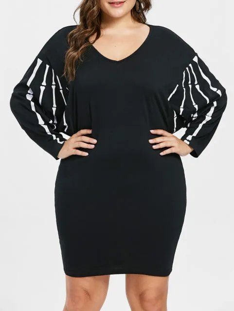 V Neck Batwing Sleeve Bodycon Halloween Fashion