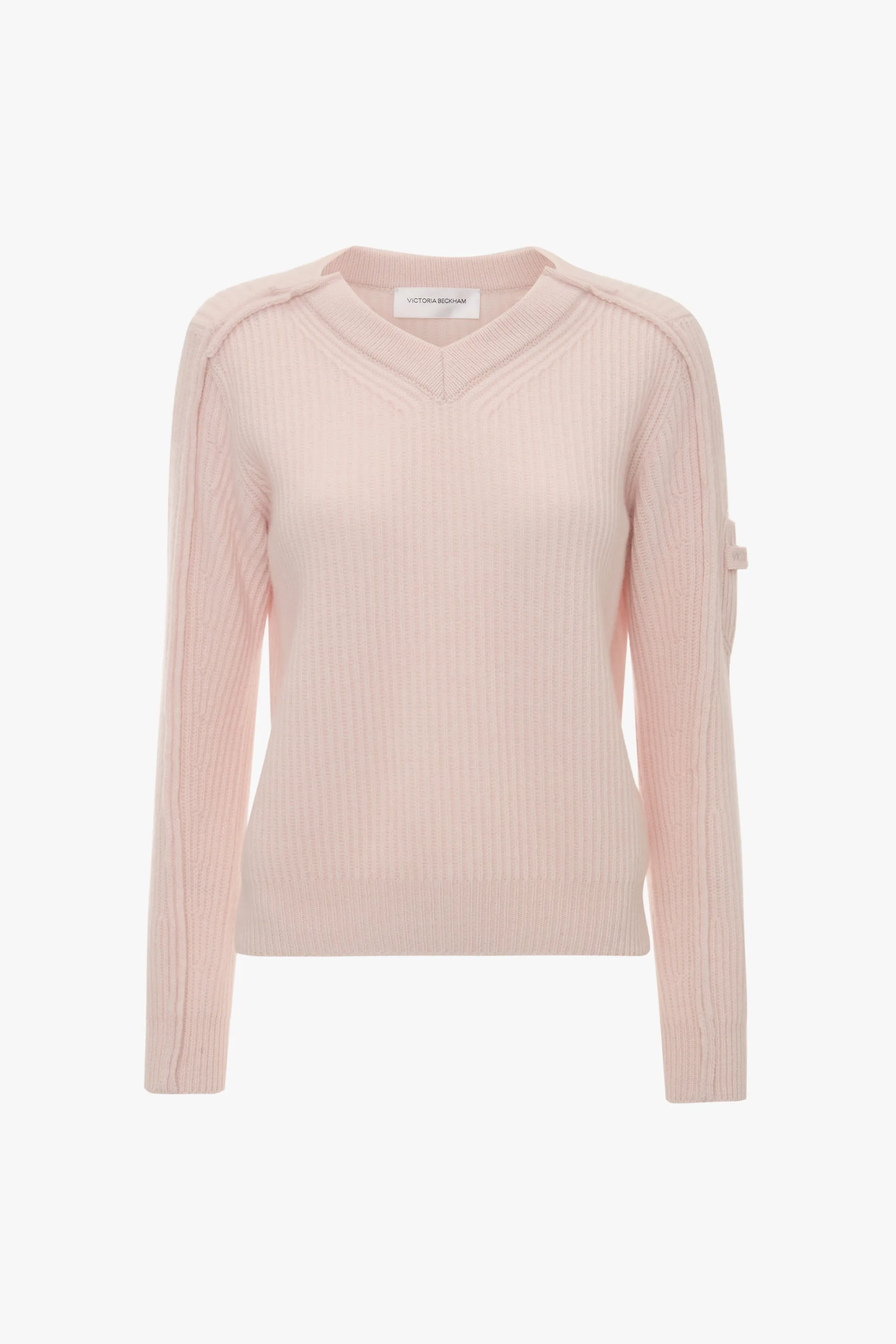 V Neck Knitted Jumper In Pale Peach