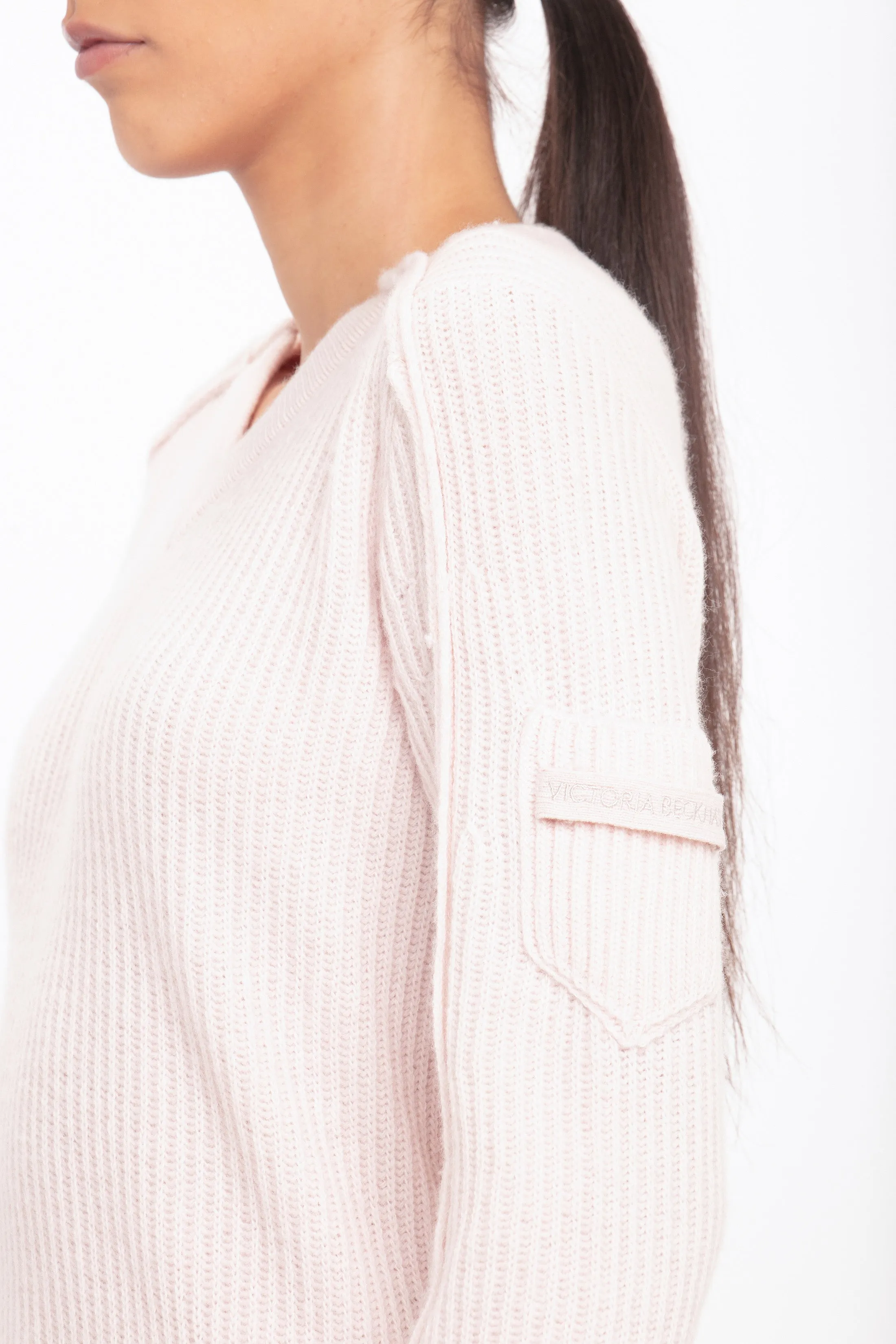 V Neck Knitted Jumper In Pale Peach