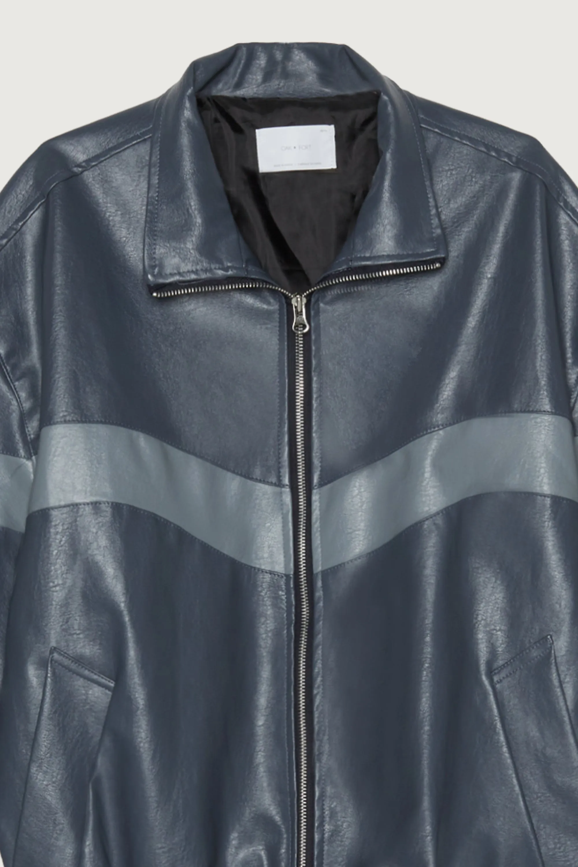 VEGAN LEATHER MOCKNECK RACER JACKET