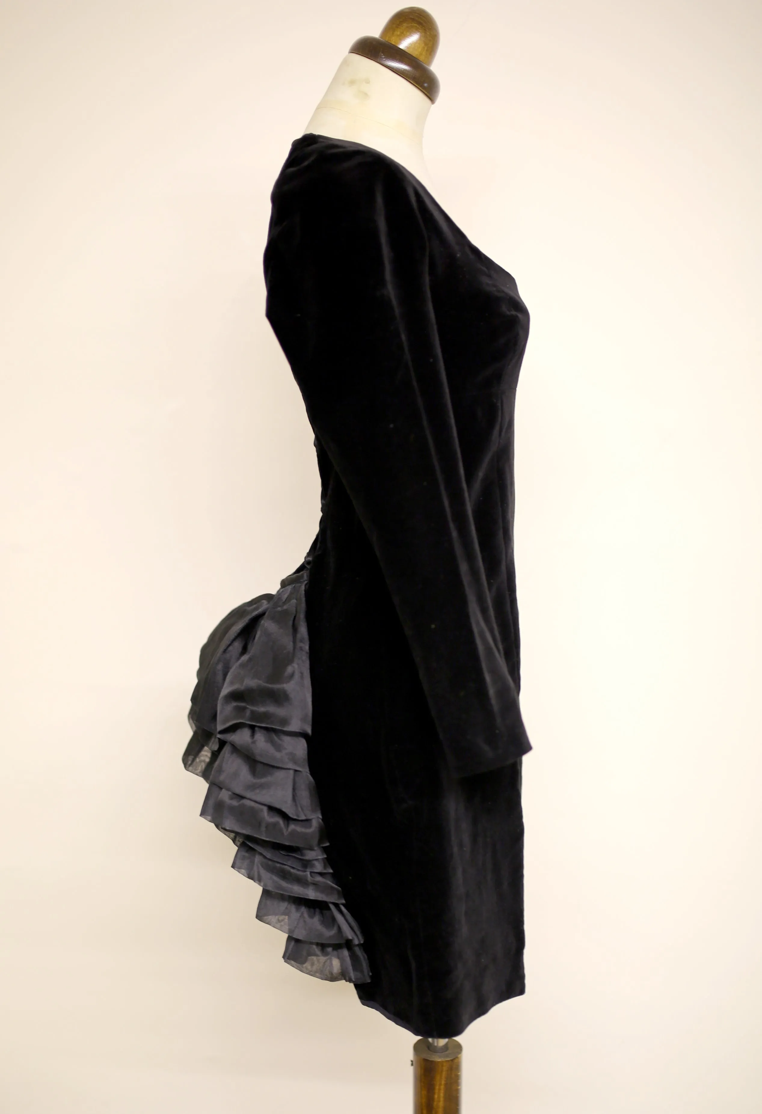 Vintage 1980s Black Velvet Bustle Dress