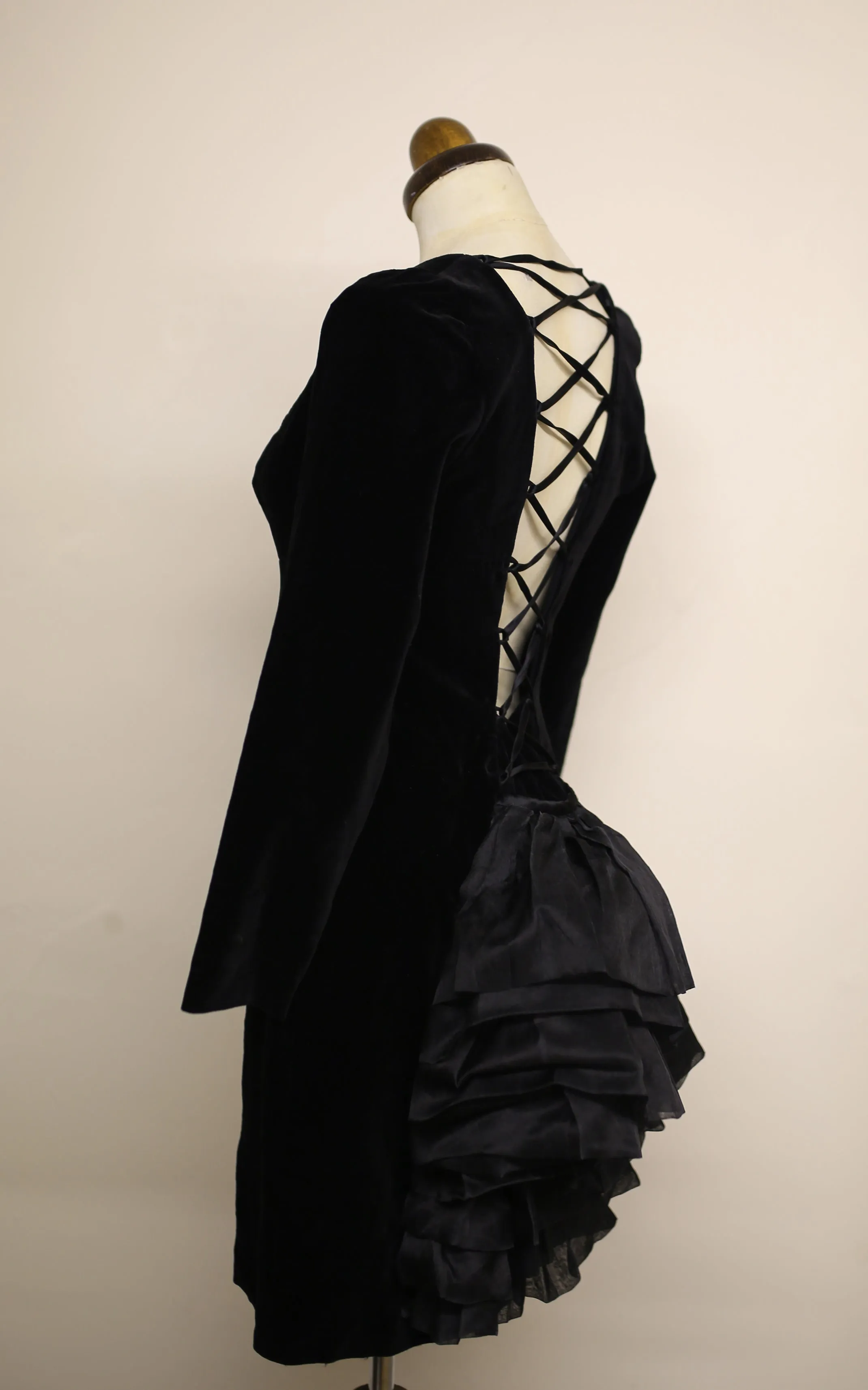 Vintage 1980s Black Velvet Bustle Dress