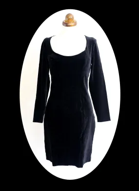 Vintage 1980s Black Velvet Bustle Dress