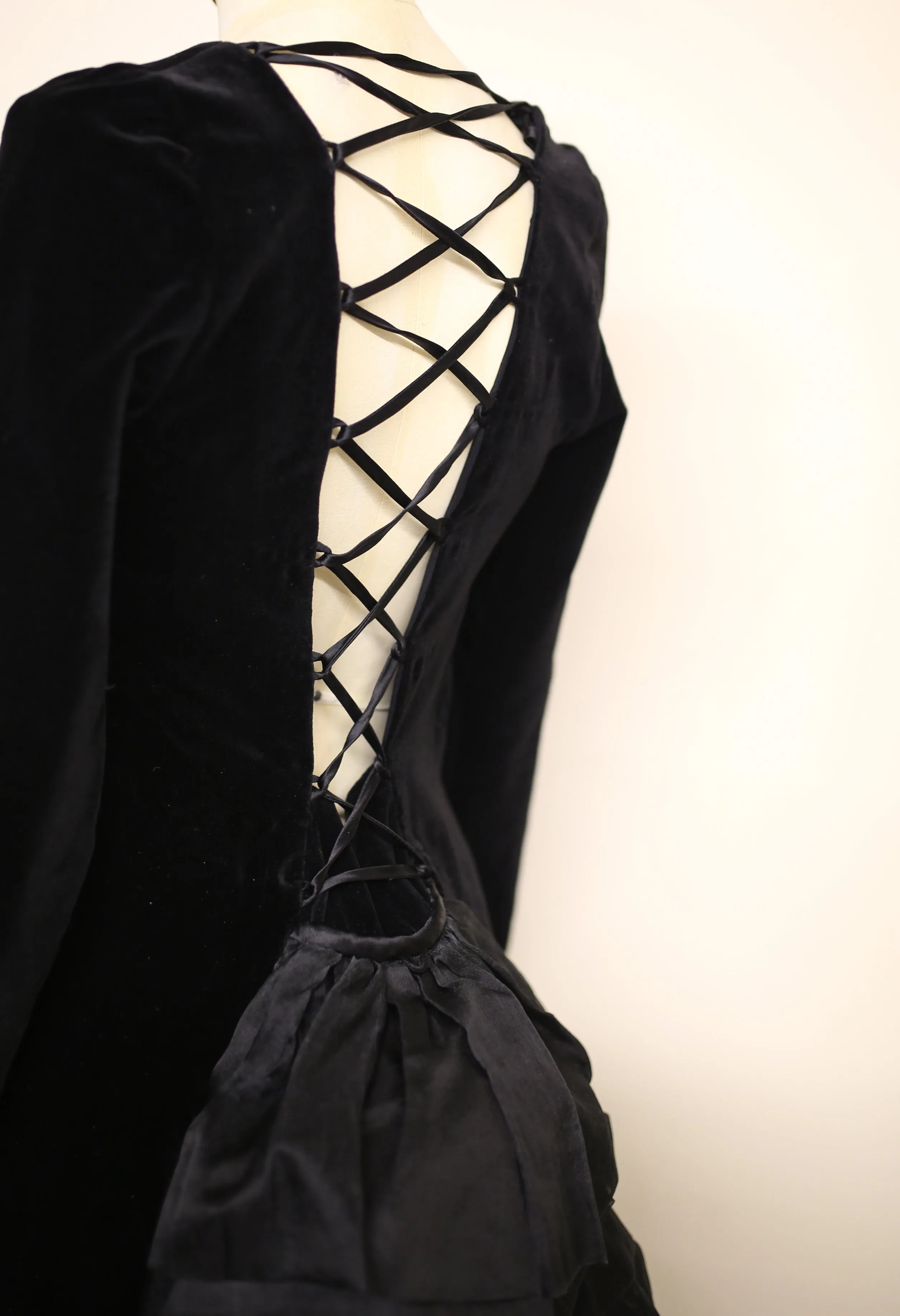 Vintage 1980s Black Velvet Bustle Dress