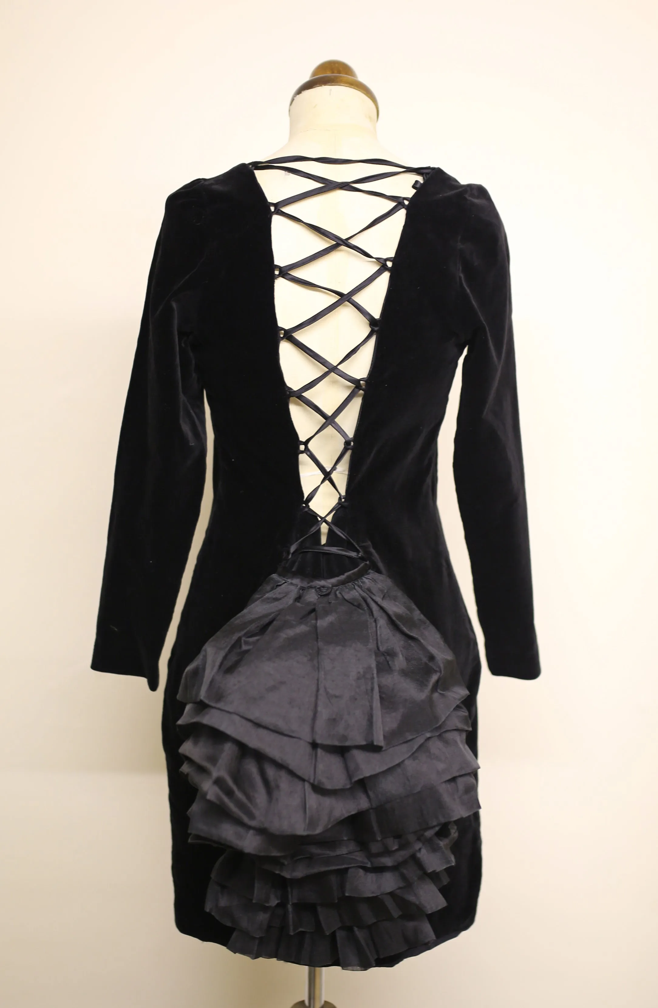 Vintage 1980s Black Velvet Bustle Dress