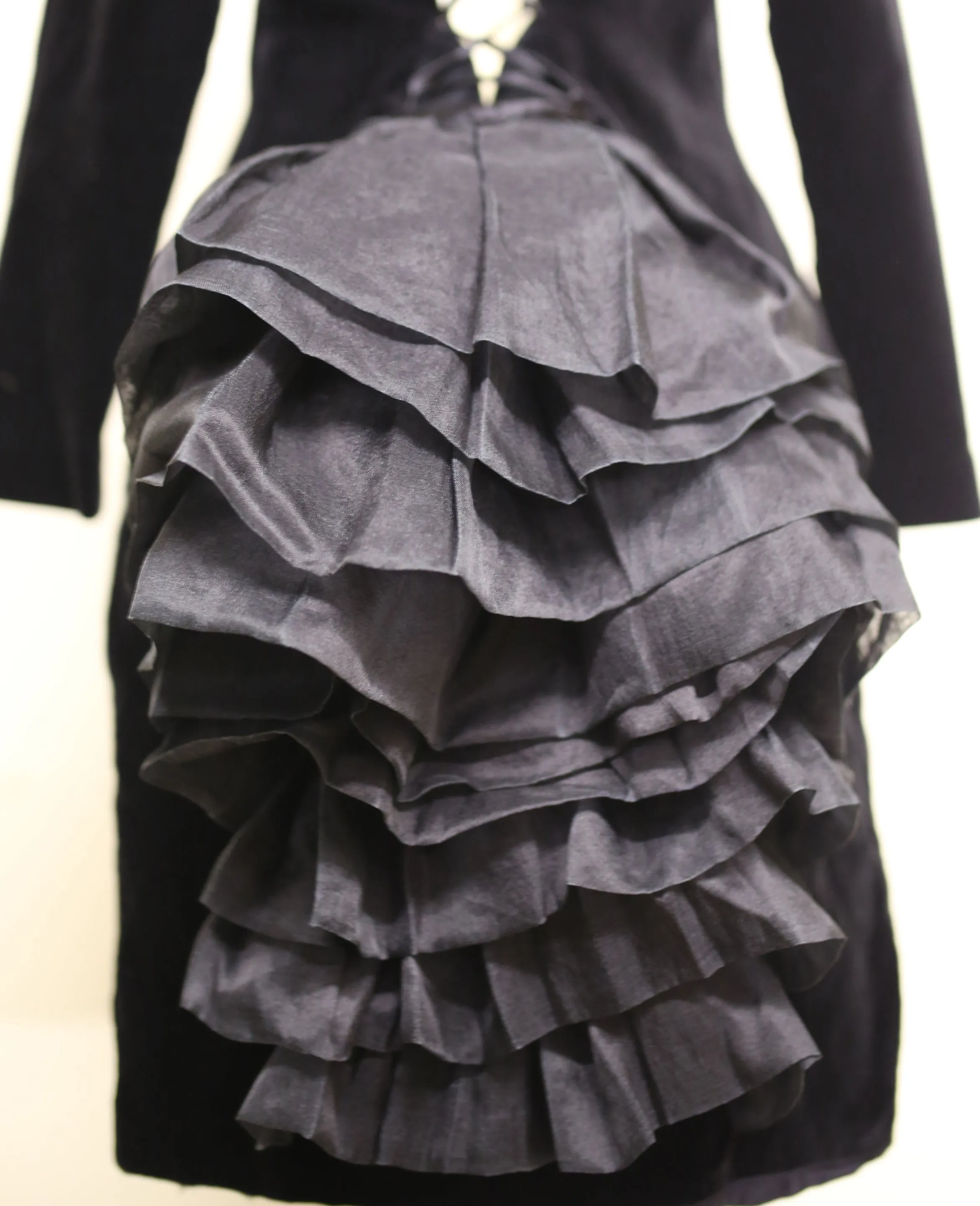 Vintage 1980s Black Velvet Bustle Dress