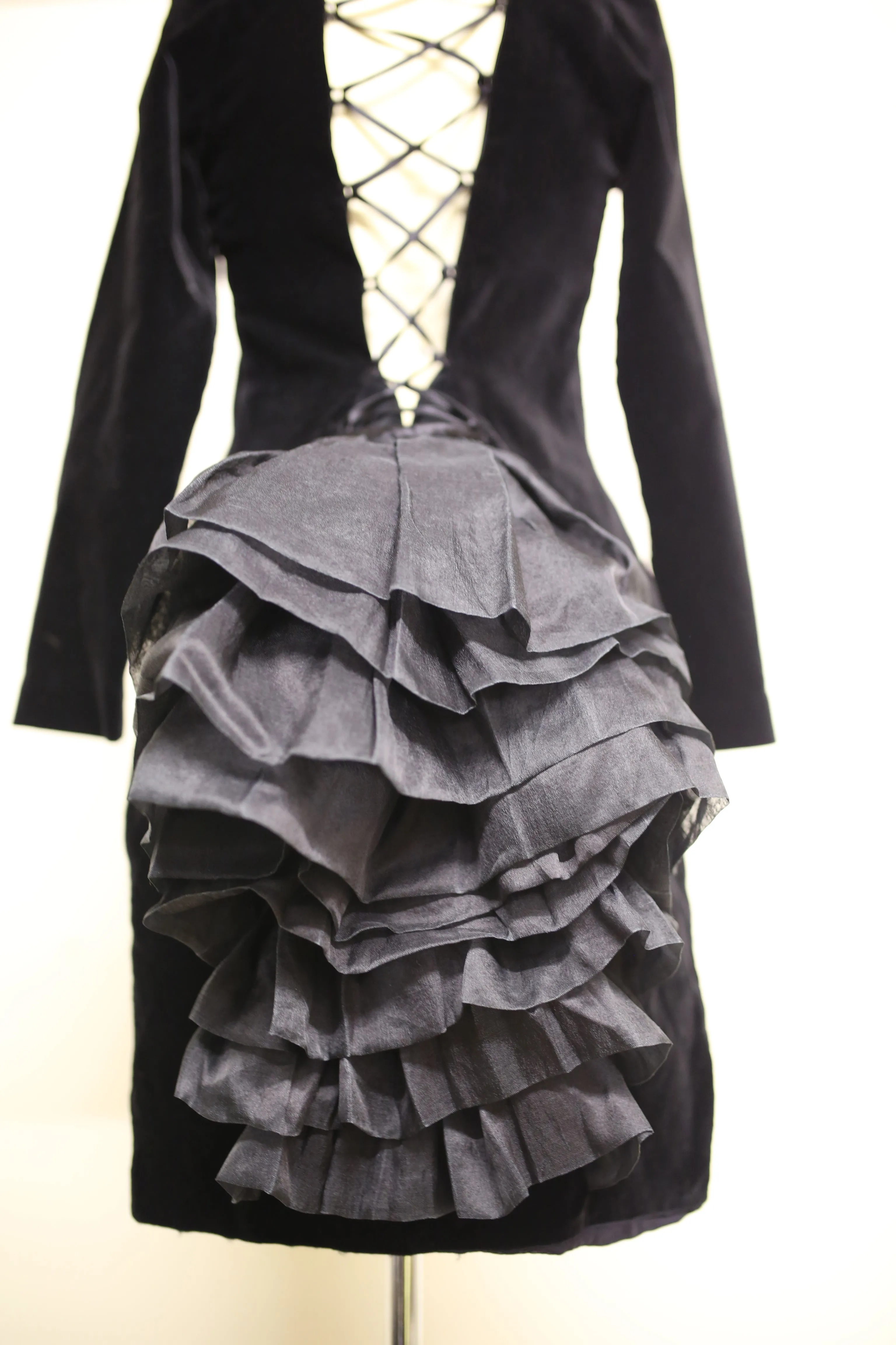 Vintage 1980s Black Velvet Bustle Dress