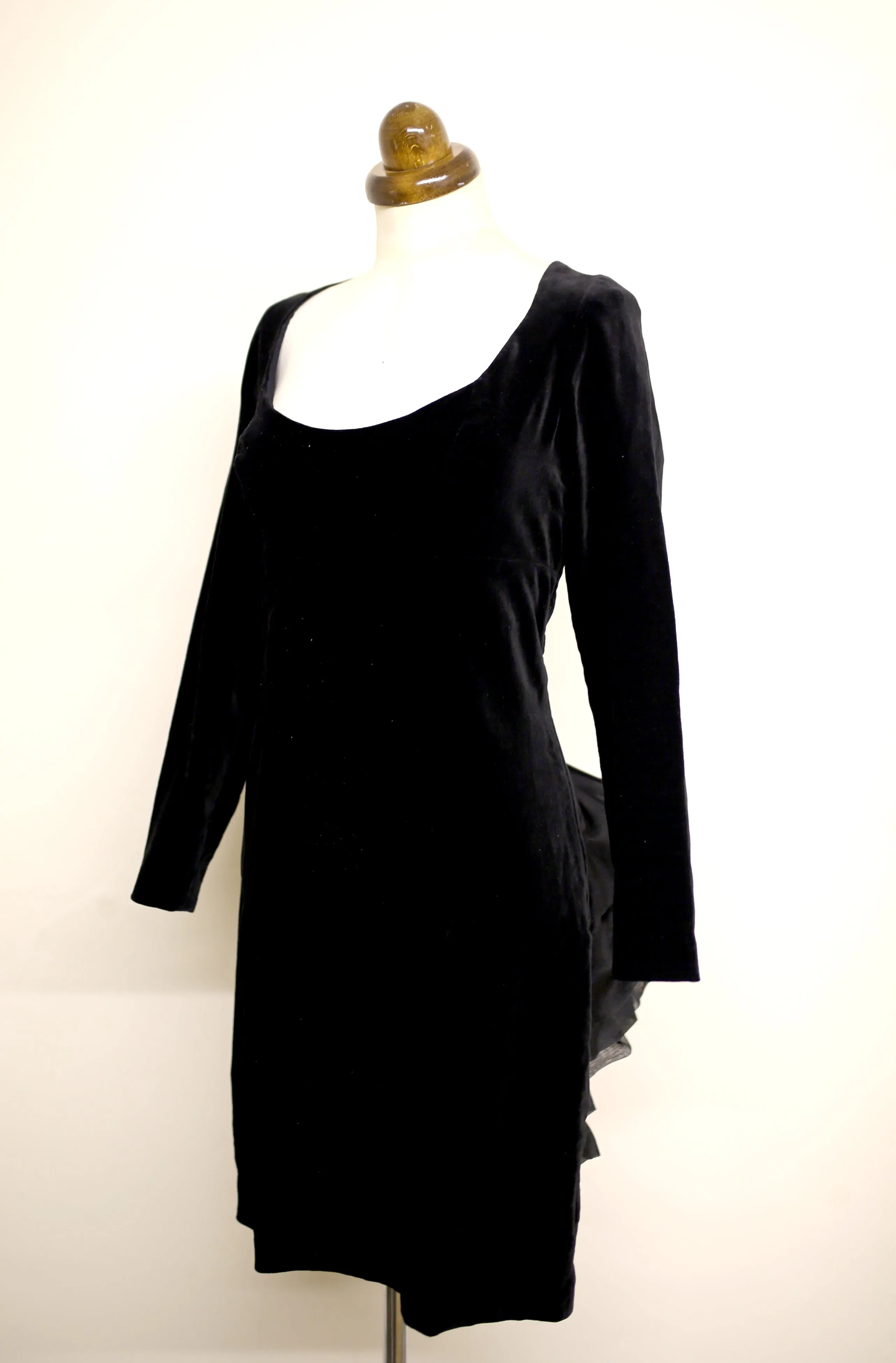 Vintage 1980s Black Velvet Bustle Dress