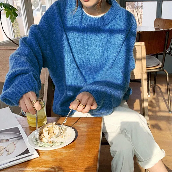 Wenkouban 2000s fashion Trendy Comfy Designer Oversize Knitted Crewneck Jumper Sweater