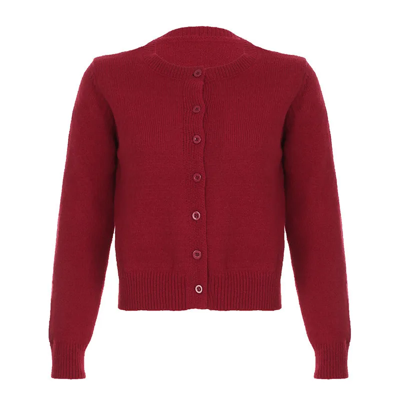 Wenkouban Lady Solid Color Button Up Cardigan for Women Fall Winter Knitted Long Sleeve Korean Style Jumper Minimalism Outwear