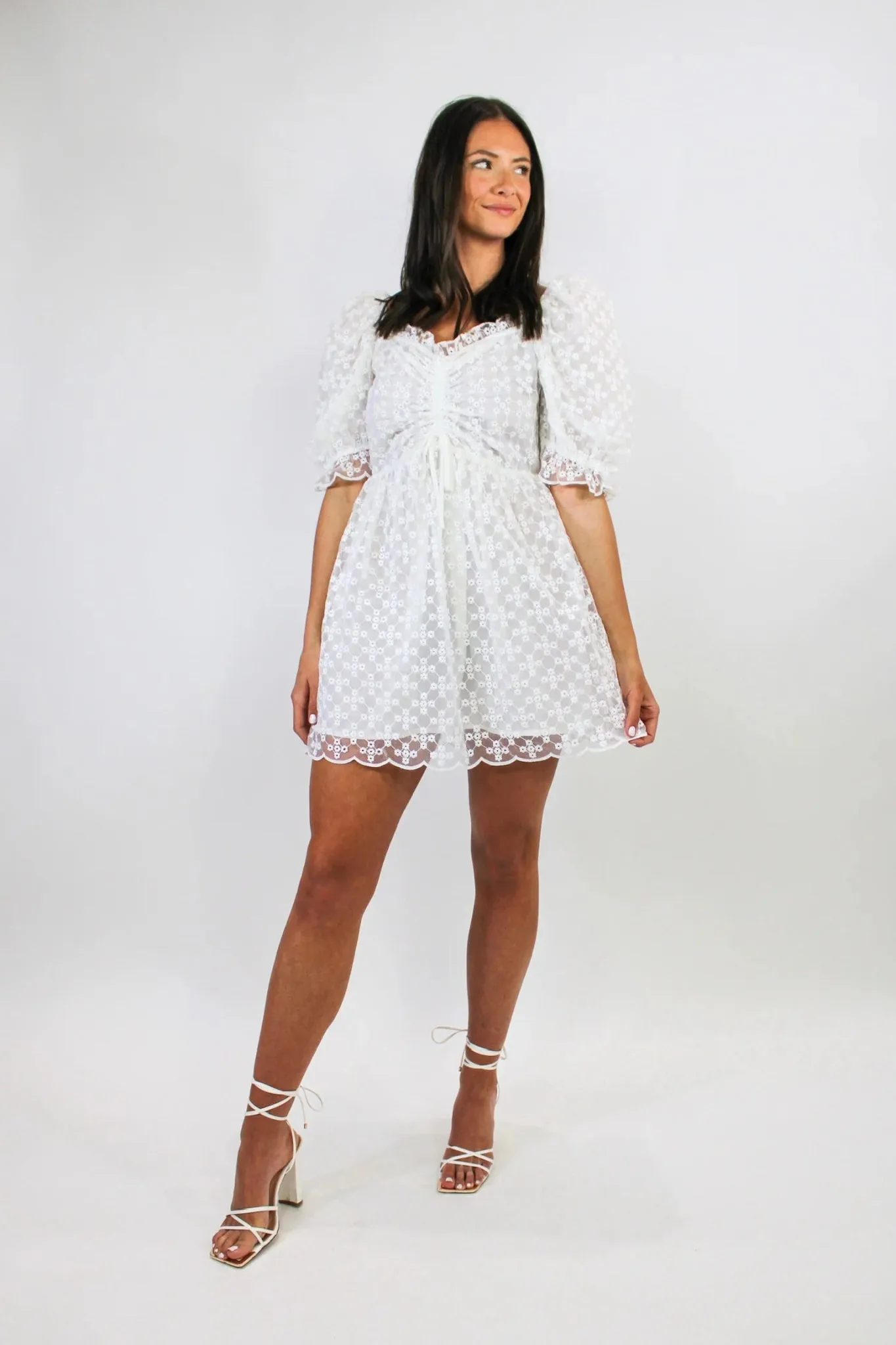 White Floral Eyelet Babydoll Mini Dress