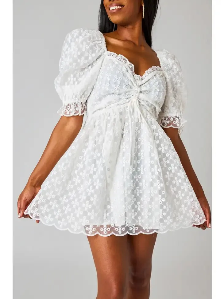 White Floral Eyelet Babydoll Mini Dress