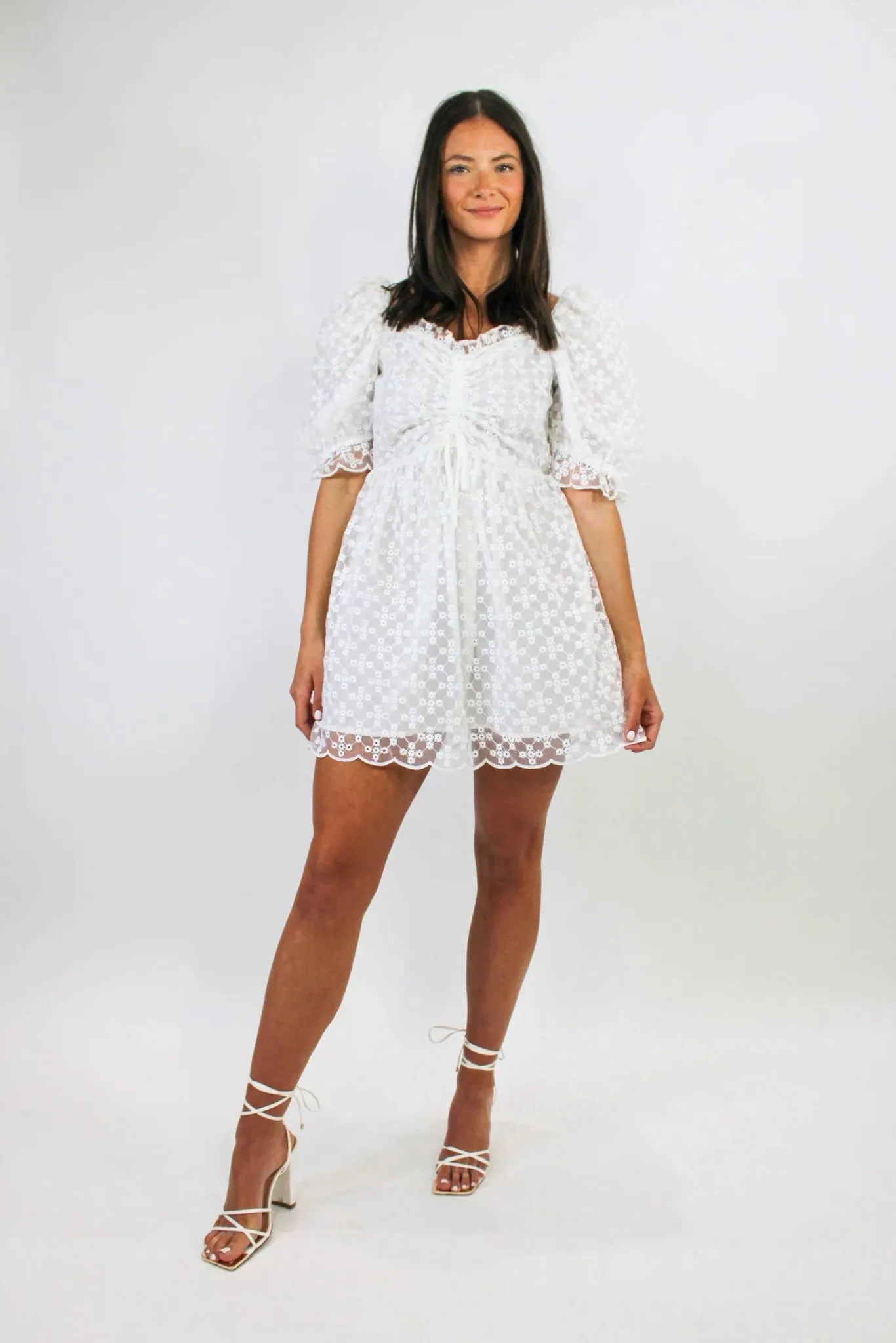 White Floral Eyelet Babydoll Mini Dress