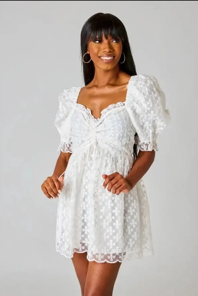 White Floral Eyelet Babydoll Mini Dress