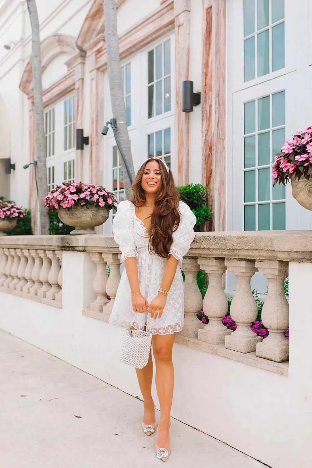 White Floral Eyelet Babydoll Mini Dress