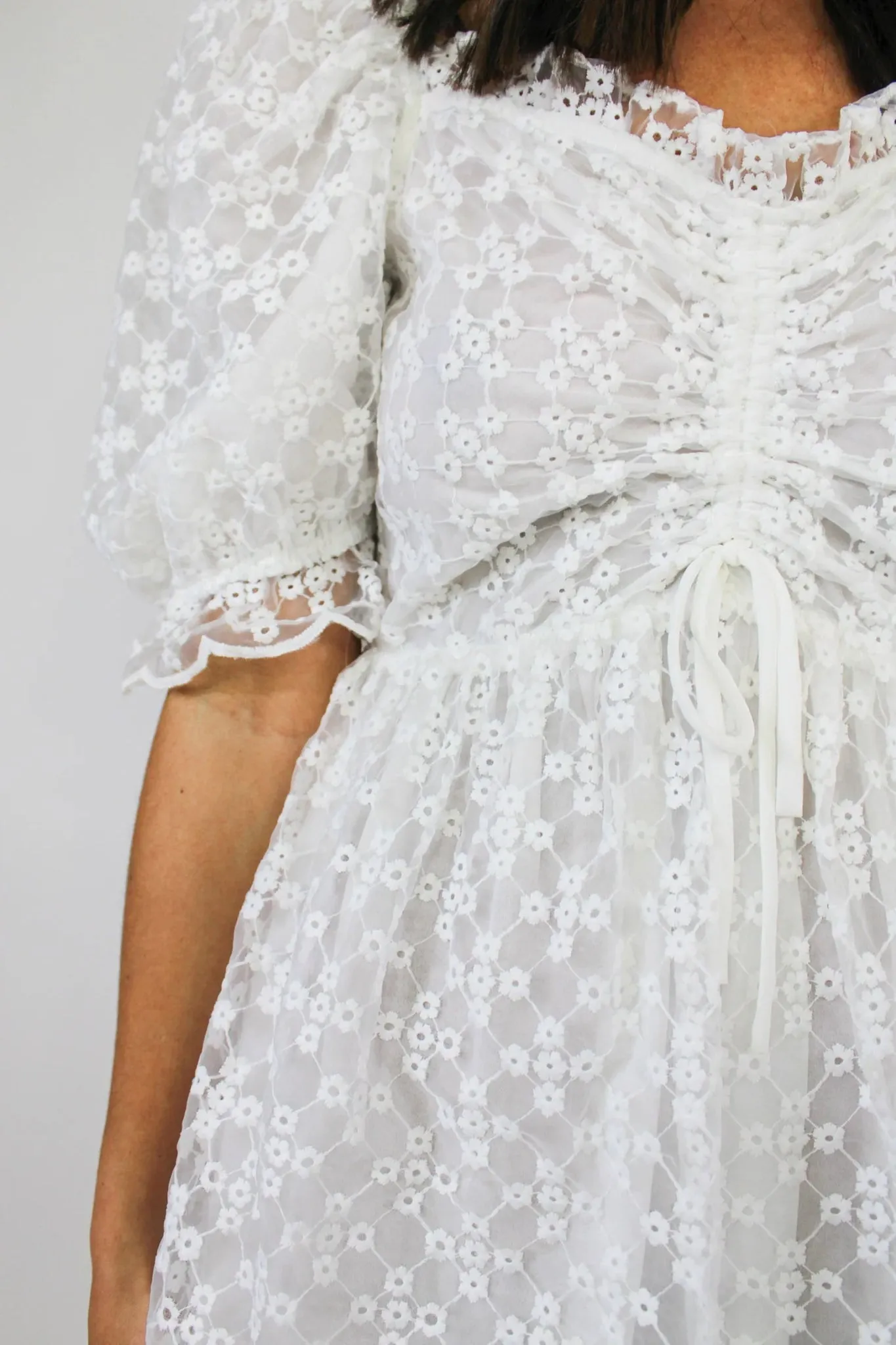 White Floral Eyelet Babydoll Mini Dress