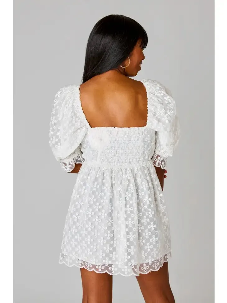 White Floral Eyelet Babydoll Mini Dress