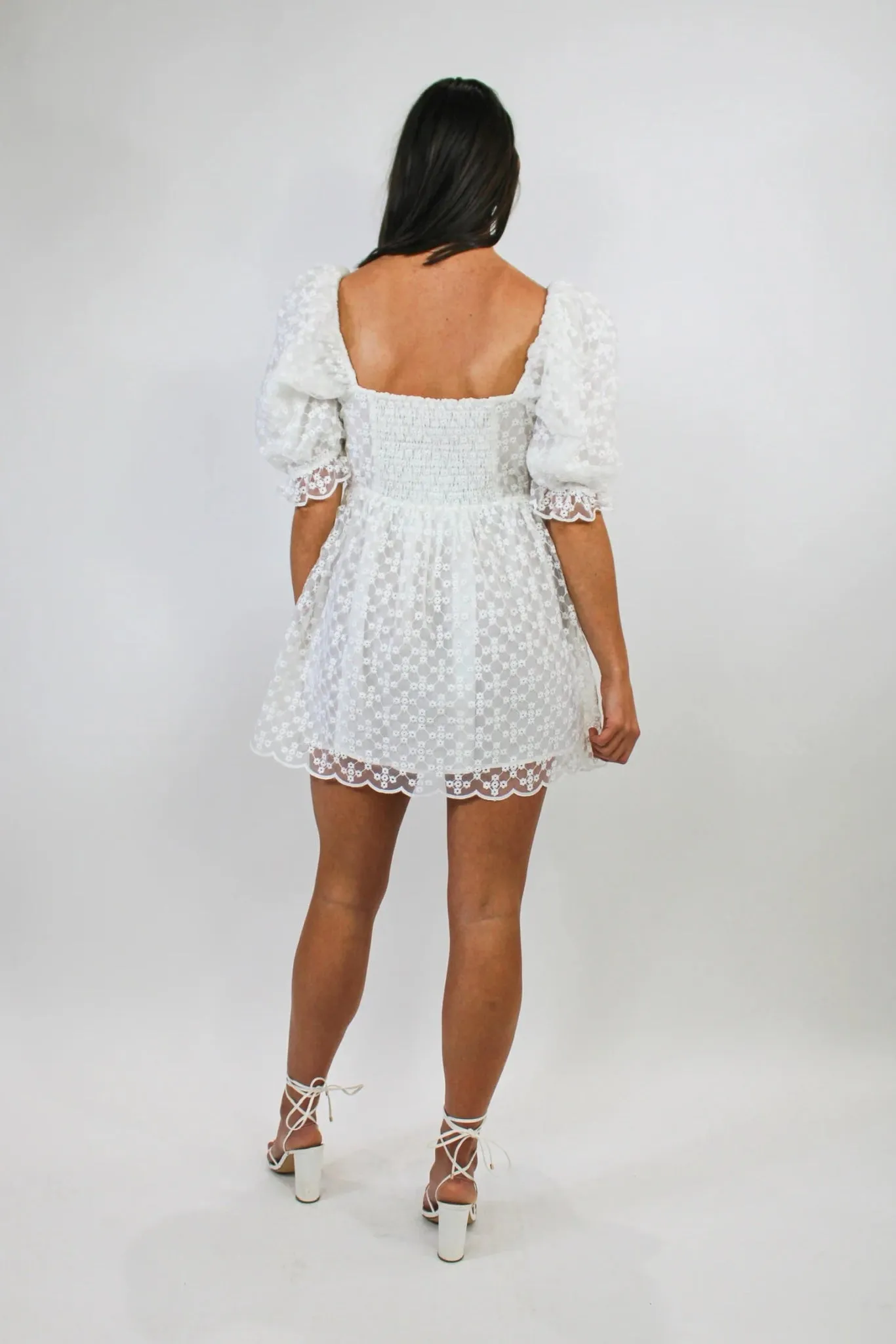 White Floral Eyelet Babydoll Mini Dress