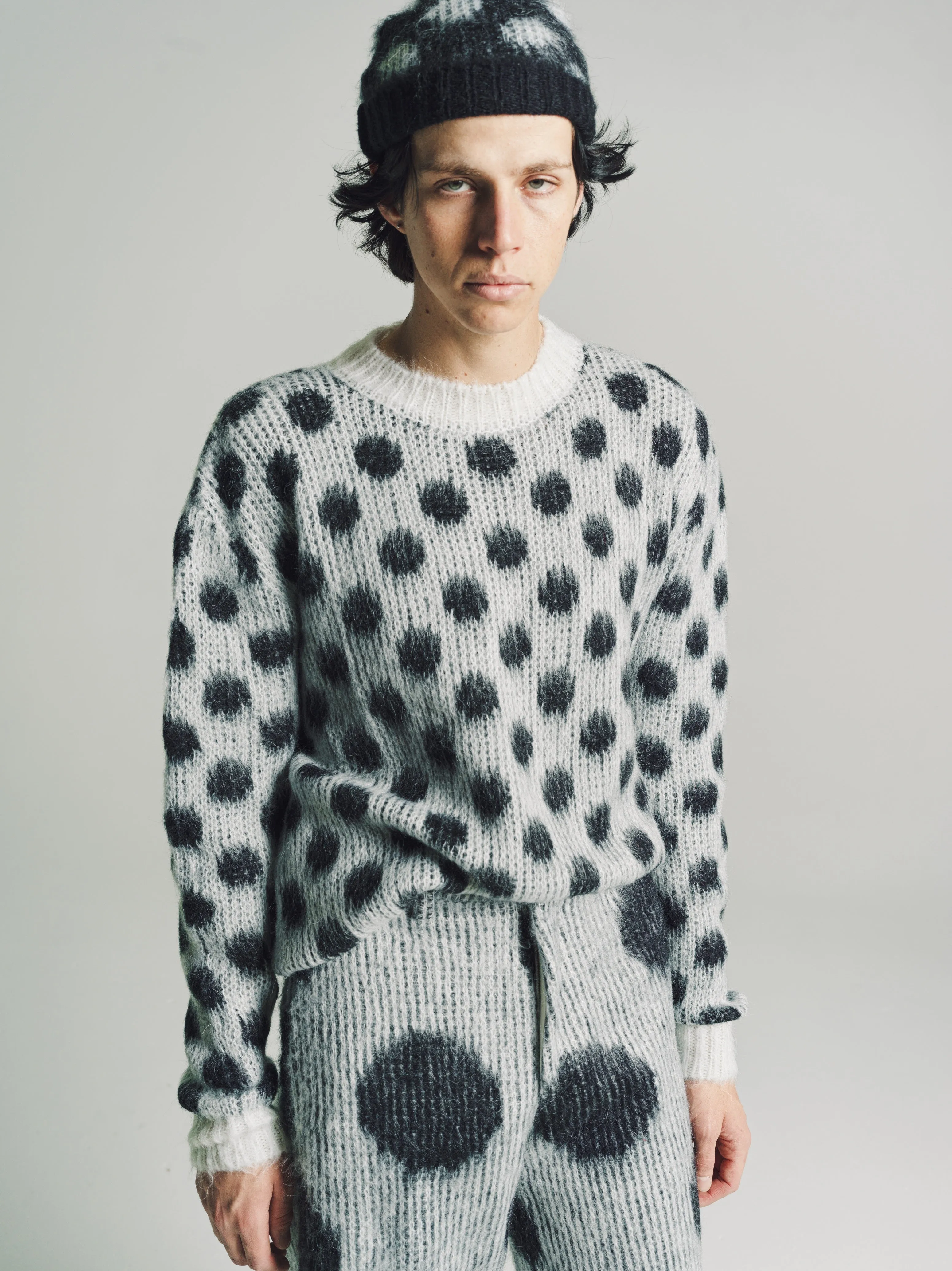 White Polka Dots Mohair Knit Sweater