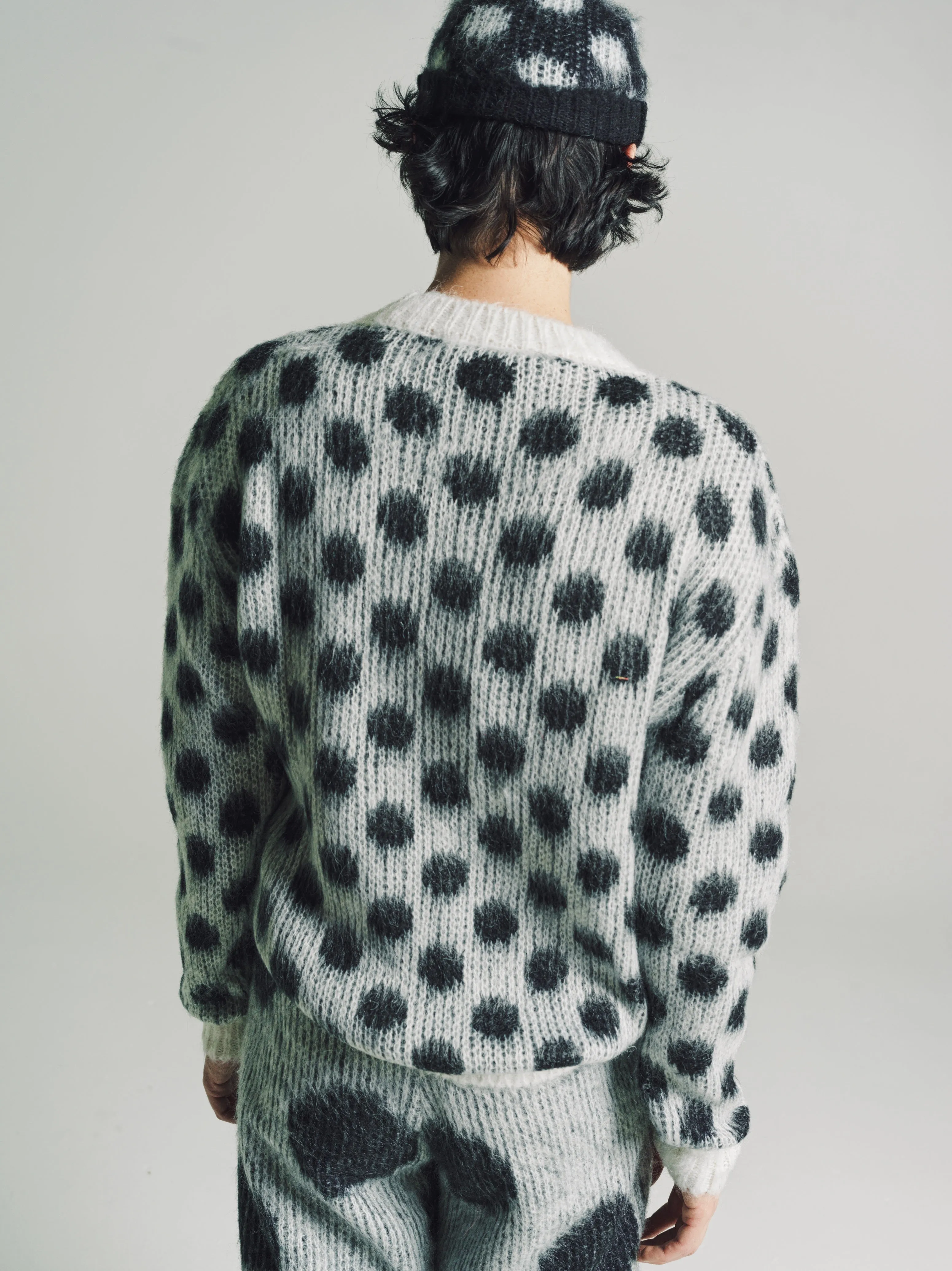 White Polka Dots Mohair Knit Sweater