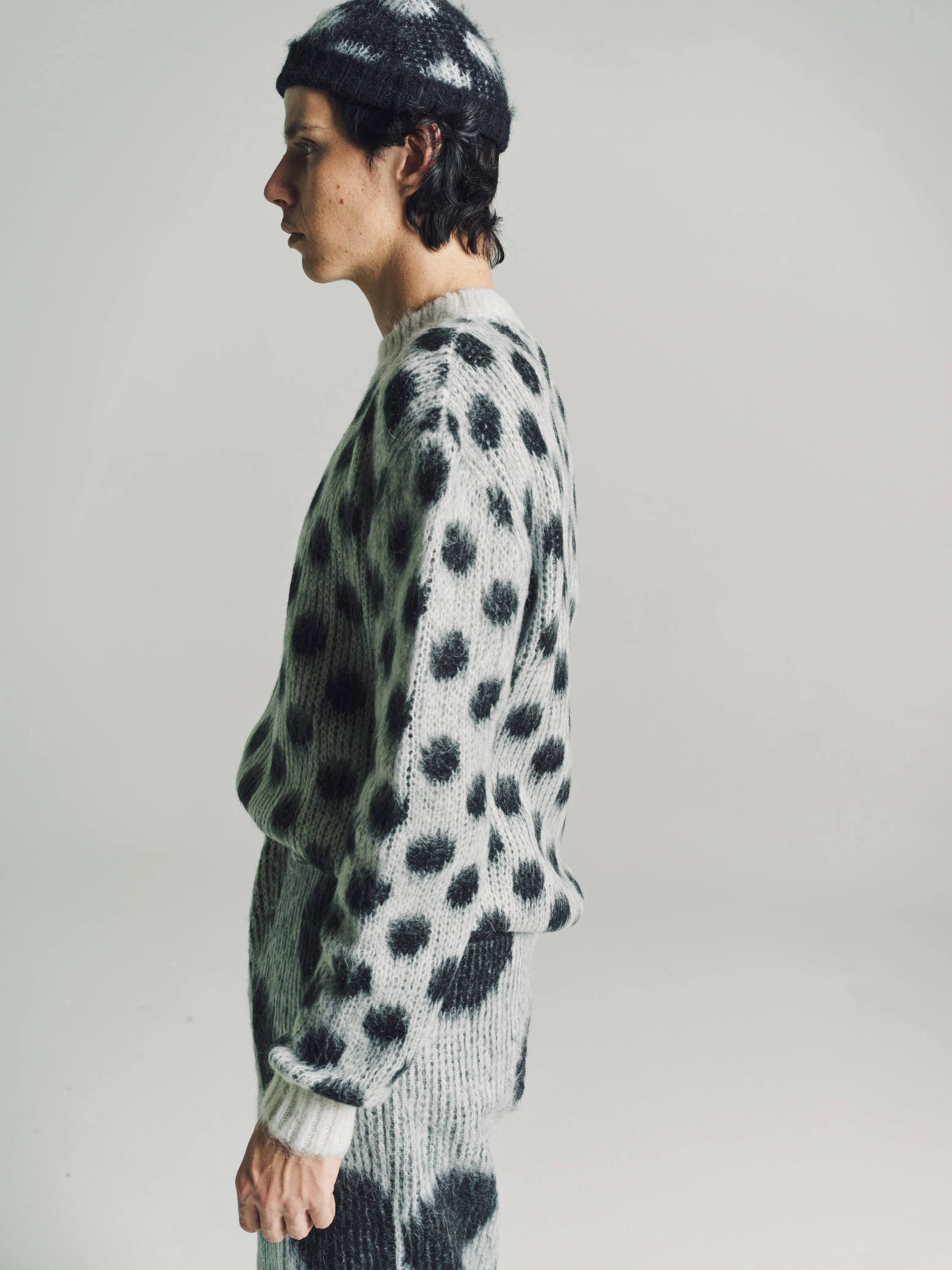 White Polka Dots Mohair Knit Sweater