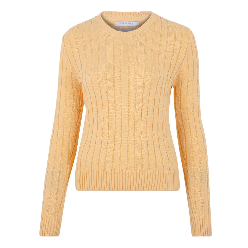 Womens 100% Cotton Crew Neck Cable Jumper