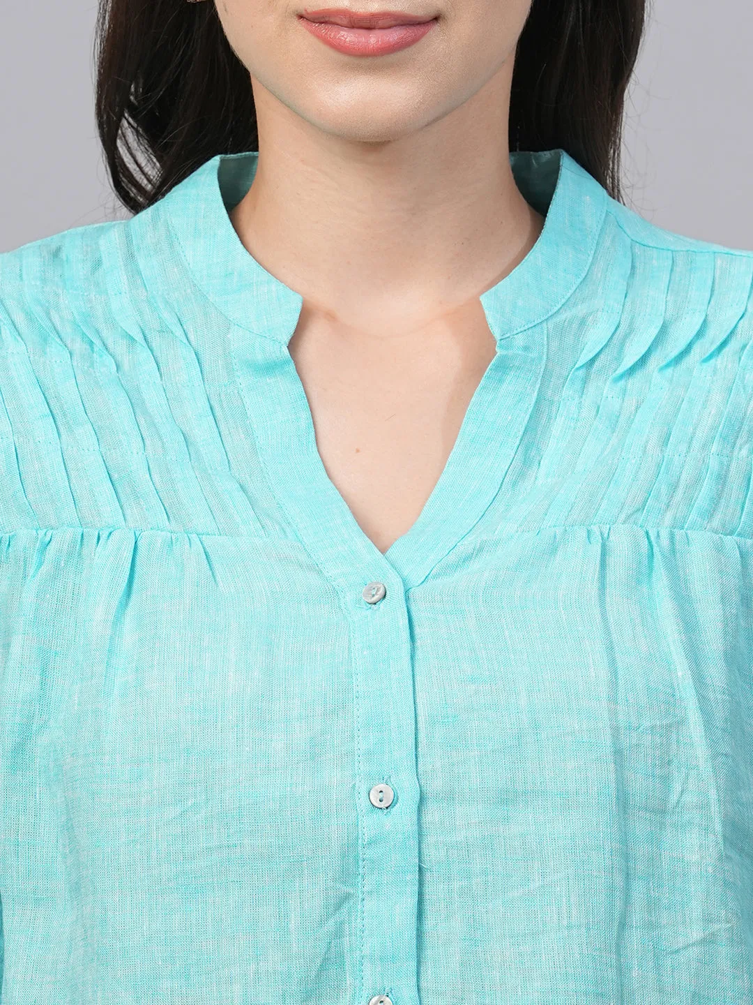 Women's Aqua Linen Regular Fit Blouse