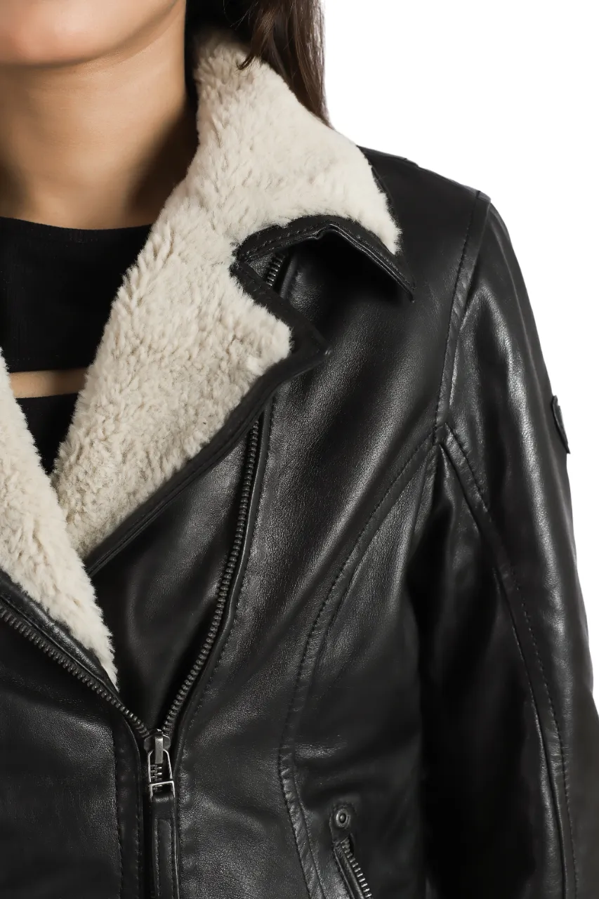 Womens Aviator Bomber Sheep Leather Jacket with Fur Collar High Designer Quality - ELF13