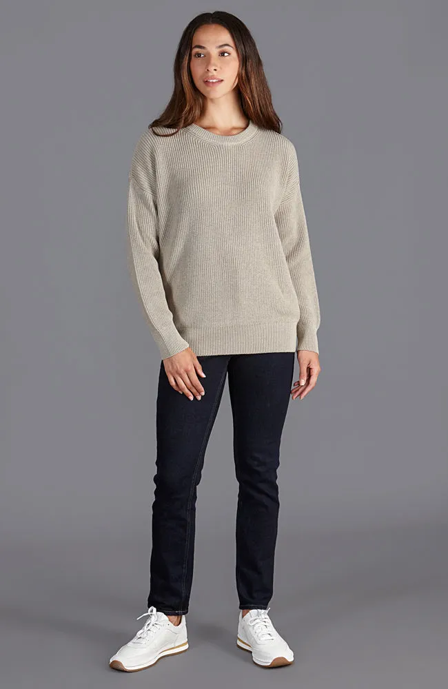 Womens Cotton Ribbed Crew Neck Jumper